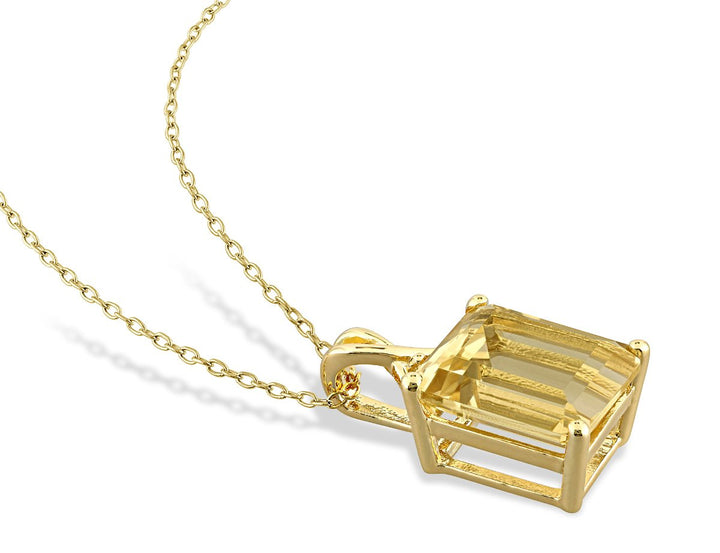 6.55 Carat (ctw) Emerald-Cut Citrine Pendant Necklace in Sterling Silver with Chain Image 3