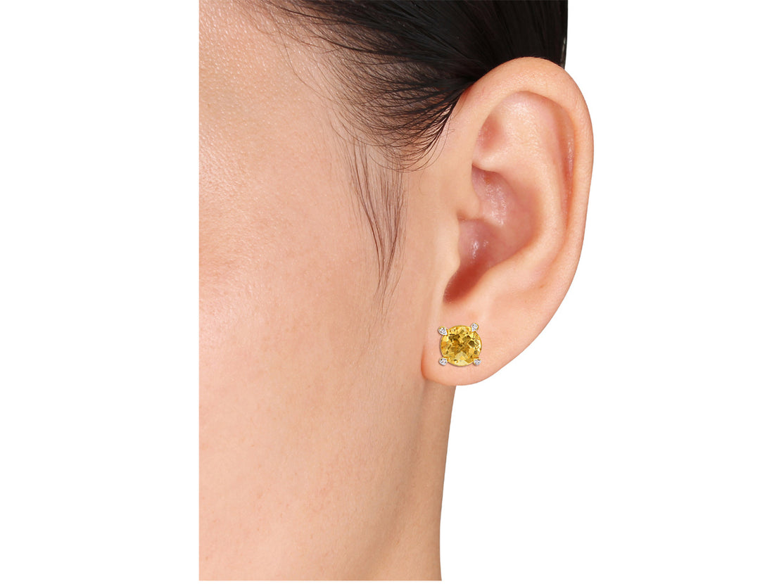 3.70 Carat (ctw) Citrine Solitaire Stud Earrings in 10K Yellow Gold Image 3