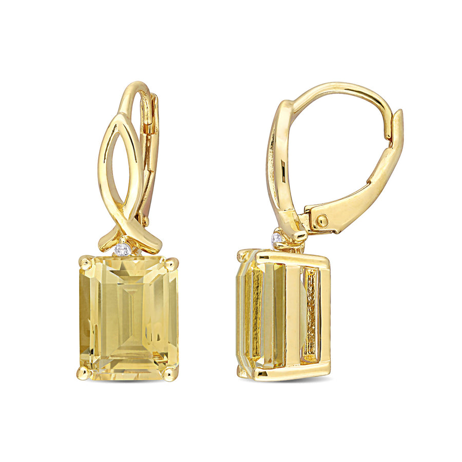 6.26 Carat (ctw) Octagon Citrine and White Topaz Dangle Earrings in Yellow Sterling Silver Image 1