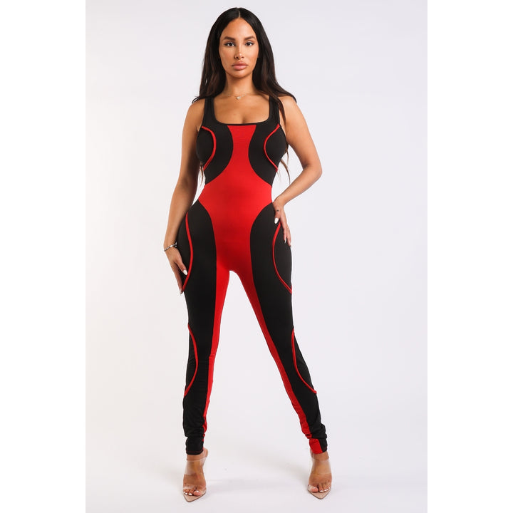 Colorblock Jumpsuit With Binding Detail Square Neck Sleeveless Image 1