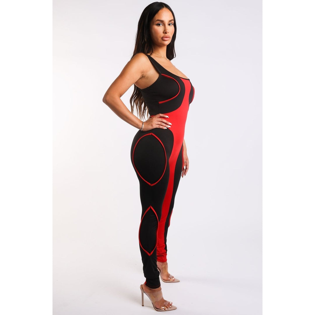 Colorblock Jumpsuit With Binding Detail Square Neck Sleeveless Image 4