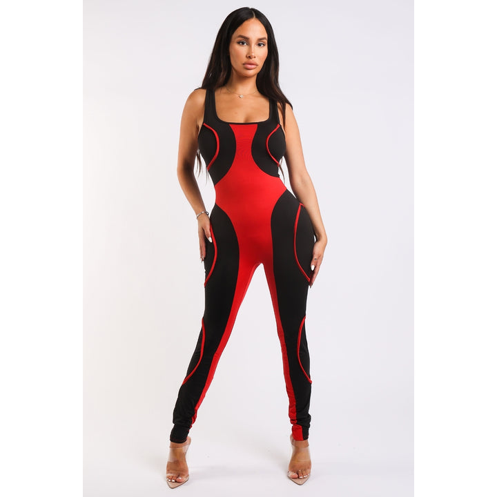 Colorblock Jumpsuit With Binding Detail Square Neck Sleeveless Image 4