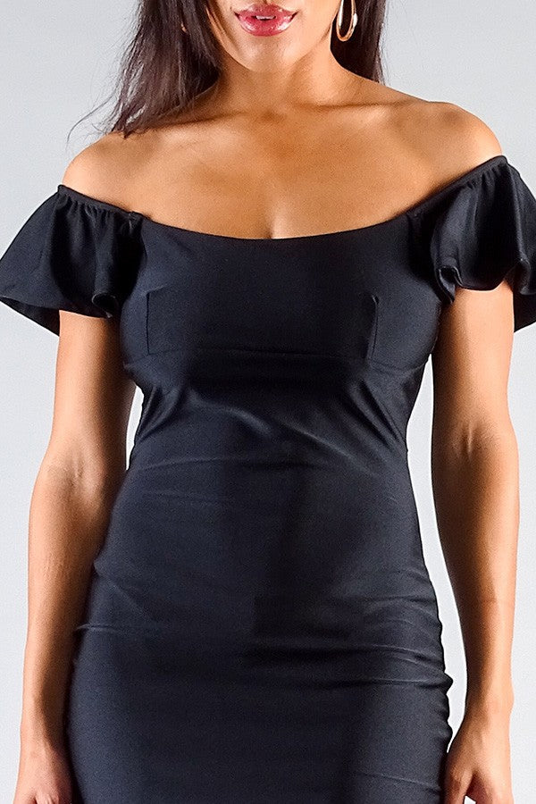 Convertible Off Shoulder Ruffle Sleeve Bodycon Mini Dress Image 2