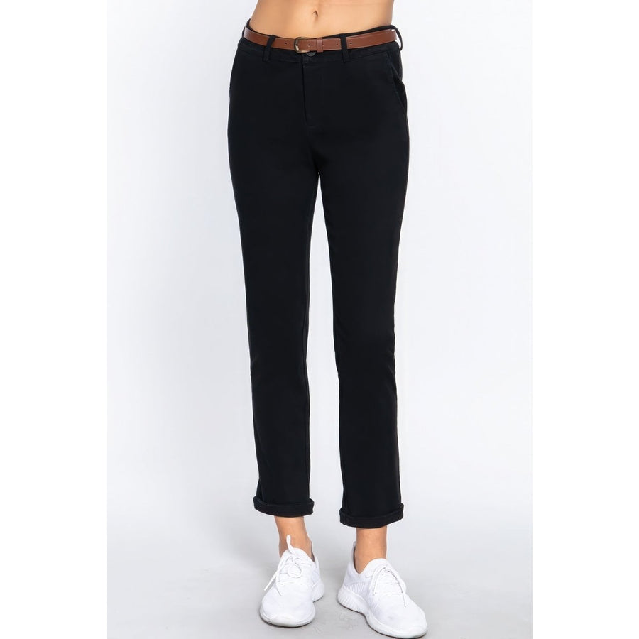 Cotton-span Twill Belted Long Pants Image 1