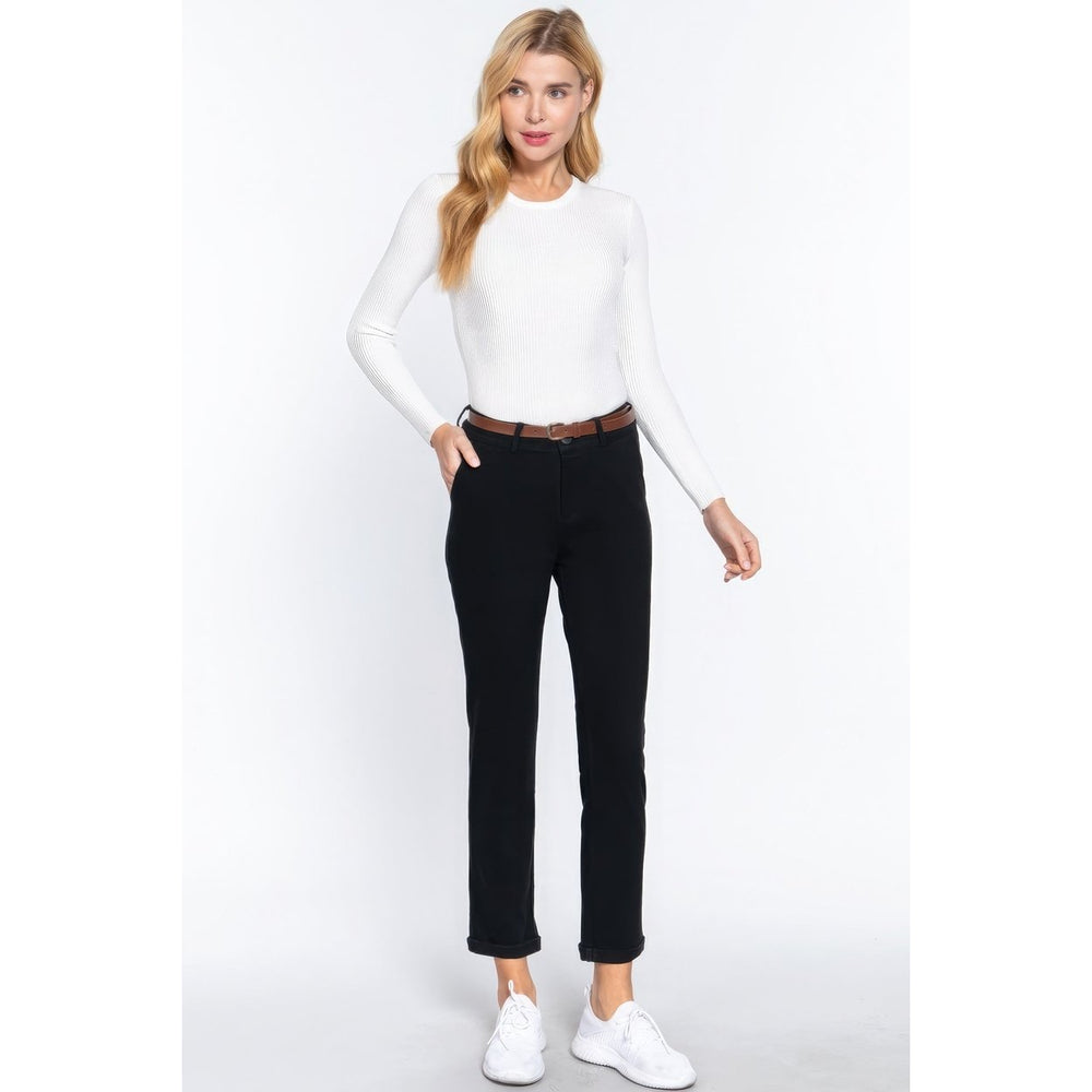 Cotton-span Twill Belted Long Pants Image 2