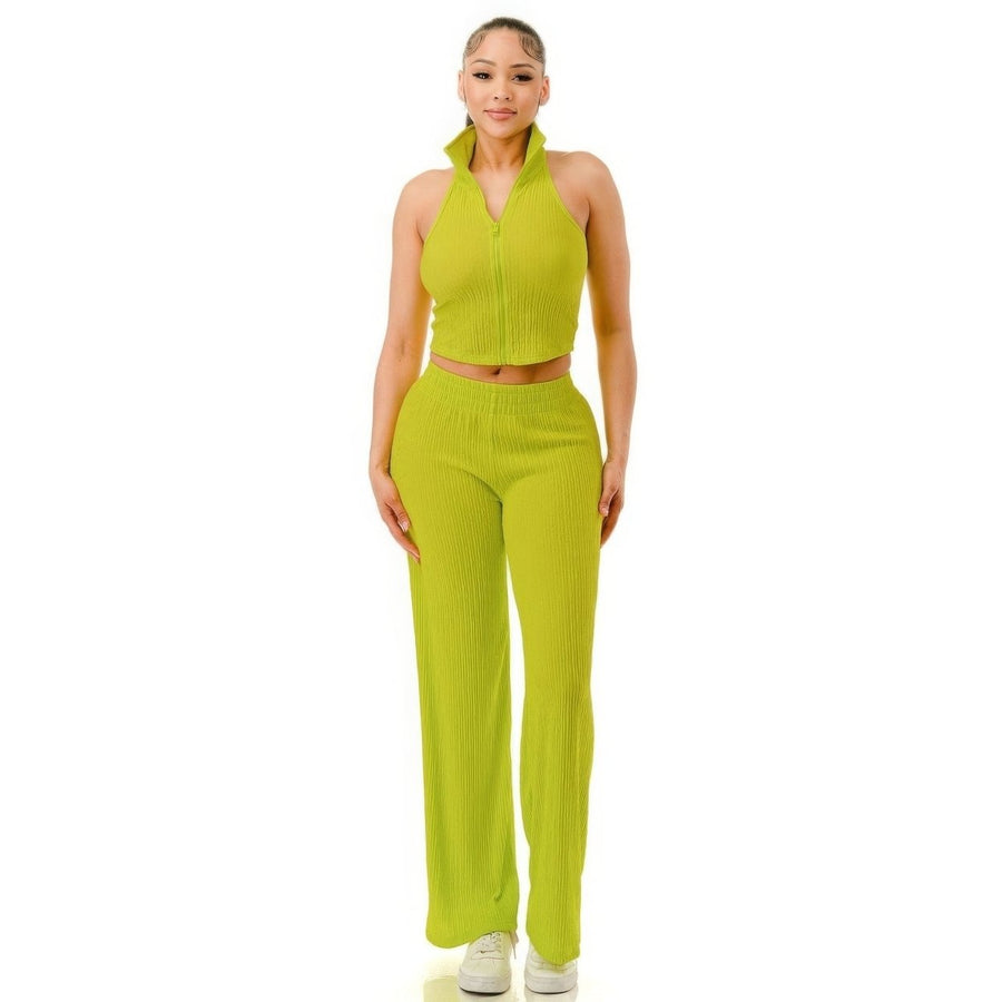 Crinkle Wide Pants Set Zipper Image 1