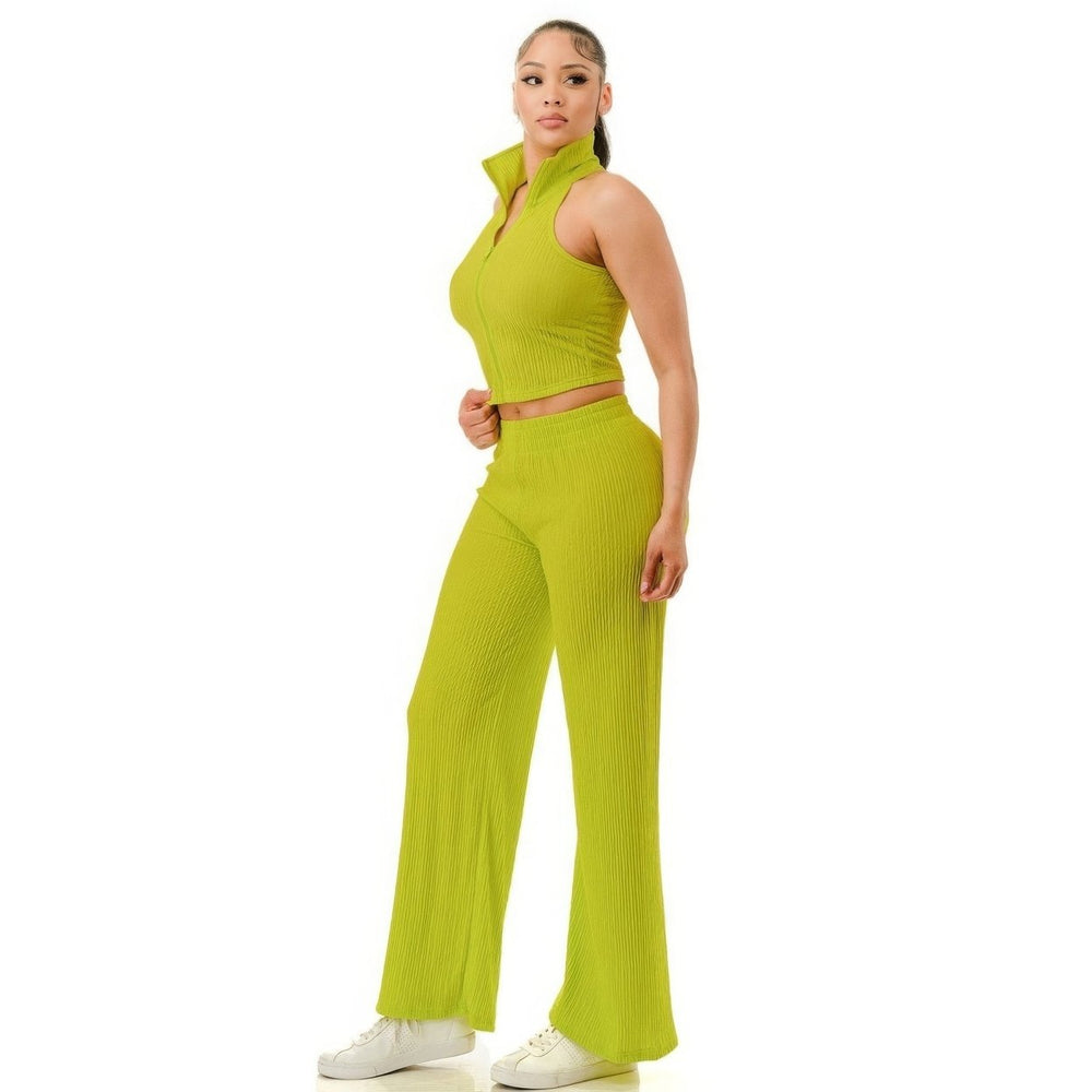 Crinkle Wide Pants Set Zipper Image 2