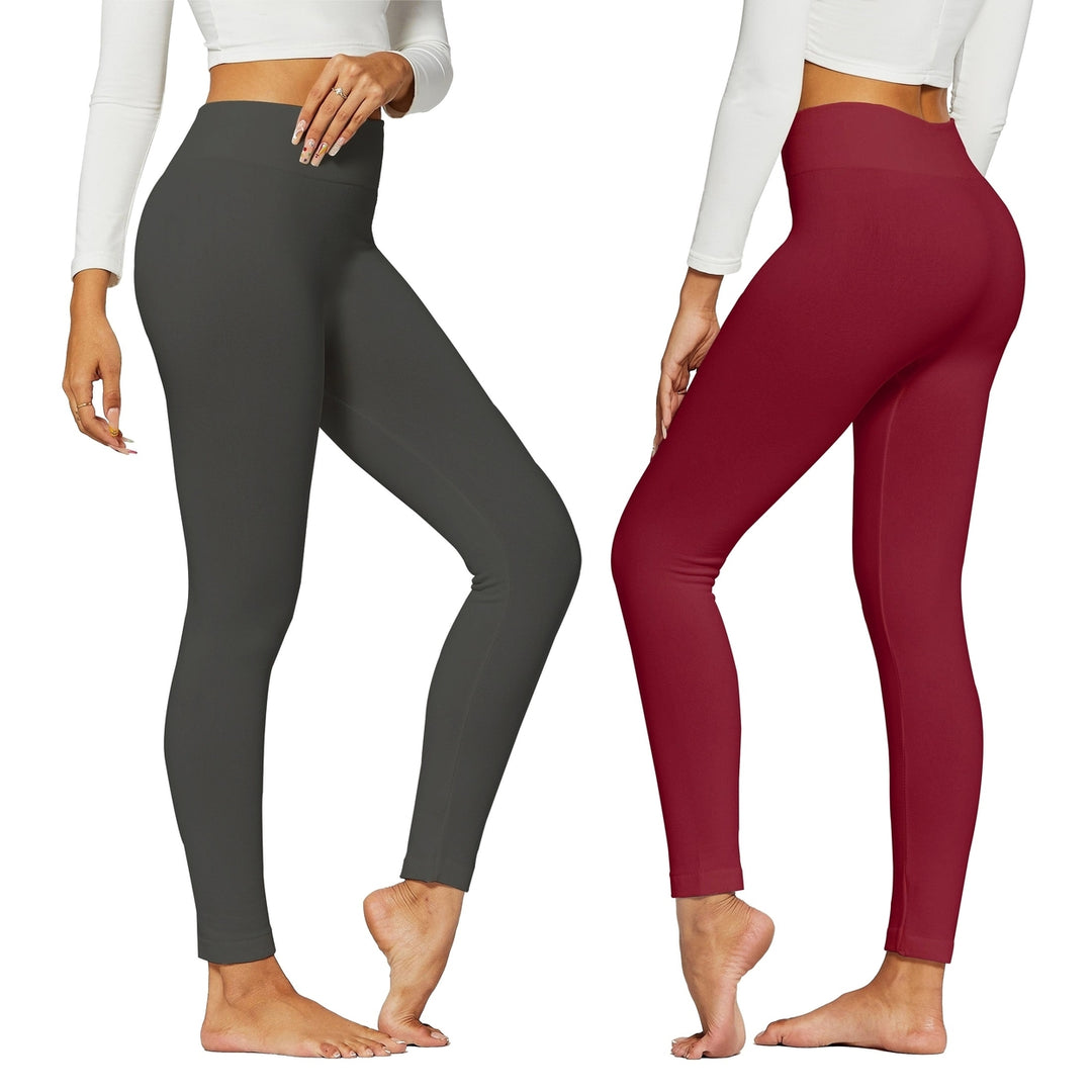 2-Piece Womens Ultra Soft Breathable Comfortable High-Waisted Fleece Lined Winter Warm Cozy Stretch Leggings Image 10