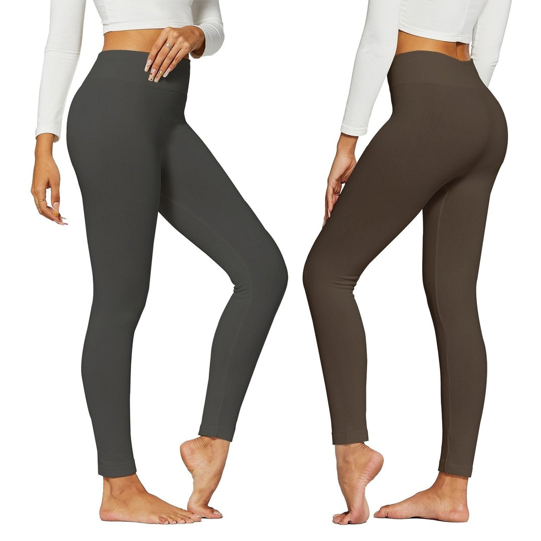 2-Piece Womens Ultra Soft Breathable Comfortable High-Waisted Fleece Lined Winter Warm Cozy Stretch Leggings Image 11