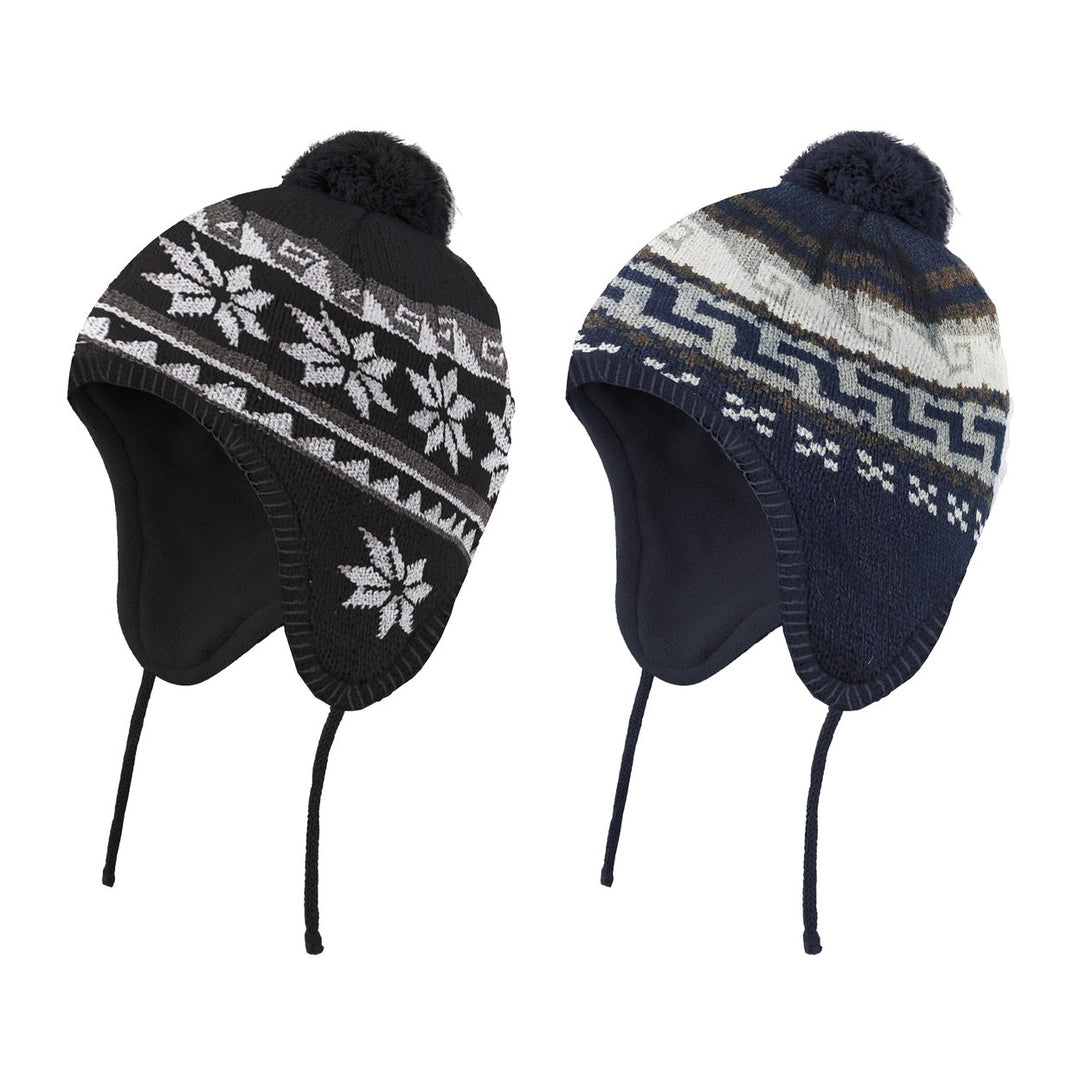 2-Piece Mens Winter Ultra-Soft Warm Cozy Knit Earflap Beanie Hat Image 1