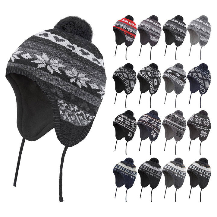 2-Piece Mens Winter Ultra-Soft Warm Cozy Knit Earflap Beanie Hat Image 4