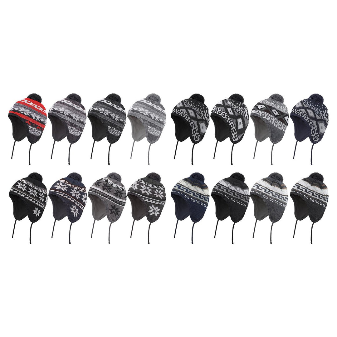 3-Pieces of Randomly Selected Mens Winter Ultra-Soft Warm Cozy Knit Earflap Beanie Hat Image 3