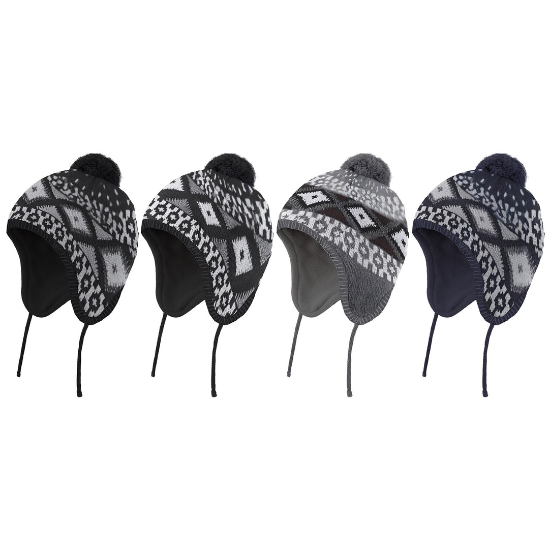 3-Pieces of Randomly Selected Mens Winter Ultra-Soft Warm Cozy Knit Earflap Beanie Hat Image 4