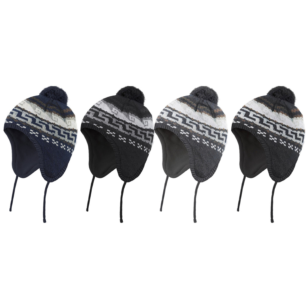 4-Pieces of Randomly Selected Mens Winter Ultra-Soft Warm Cozy Knit Earflap Beanie Hat Image 7