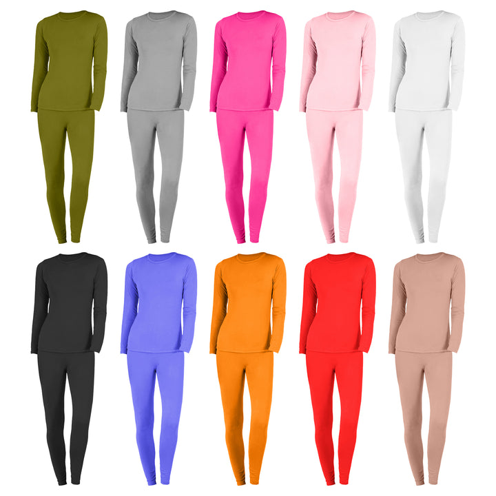 6-Pieces of Randomly Selected Womens Soft Cozy and Warm Microfiber Fleece Thermal Set Perfect for Layering Image 1