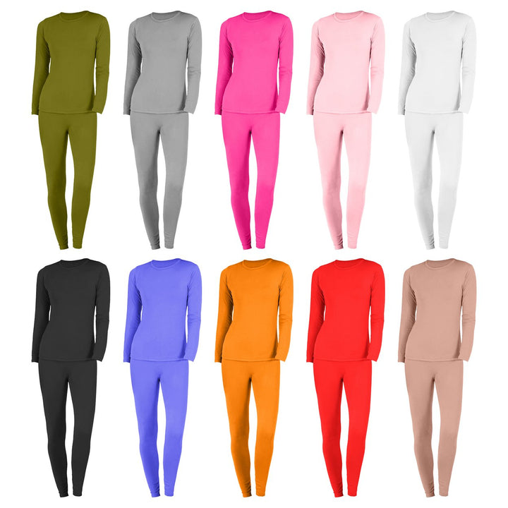 8-Pieces of Randomly Selected Womens Soft Cozy and Warm Microfiber Fleece Thermal Set Perfect for Layering Image 1