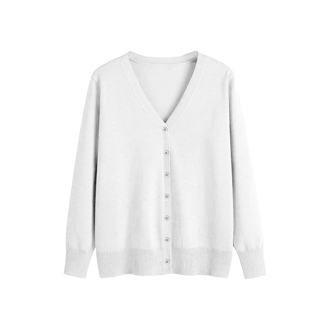 1-Piece Womens Soft Versatile Crew and V-Neck Button-Down Cardigan Image 4