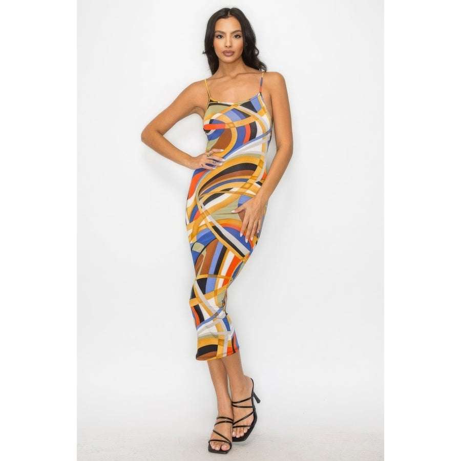 Crossed Back Marble Print Multicolor Midi Dress Image 1