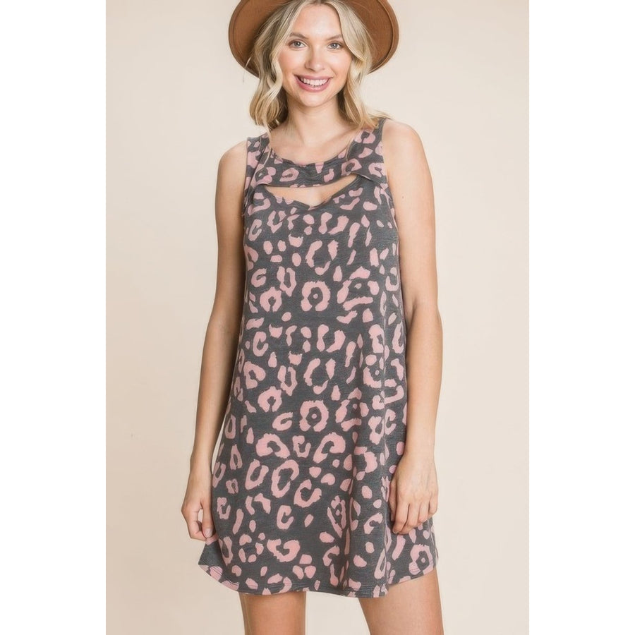 Cute Animal Print Cut Out Neckline Sleeveless Tunic Dress Image 1