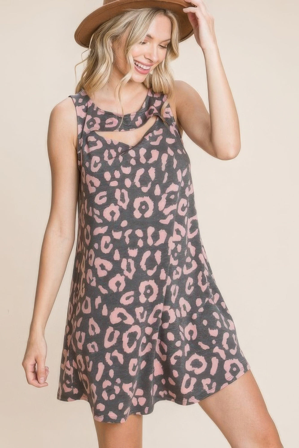 Cute Animal Print Cut Out Neckline Sleeveless Tunic Dress Image 2