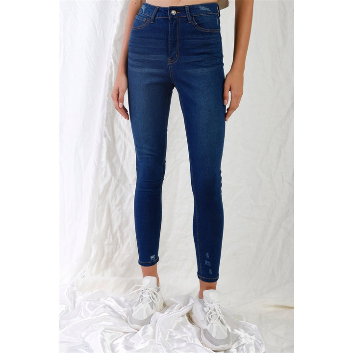 Dark Blue High-waisted With Rips Skinny Denim Jeans Image 1