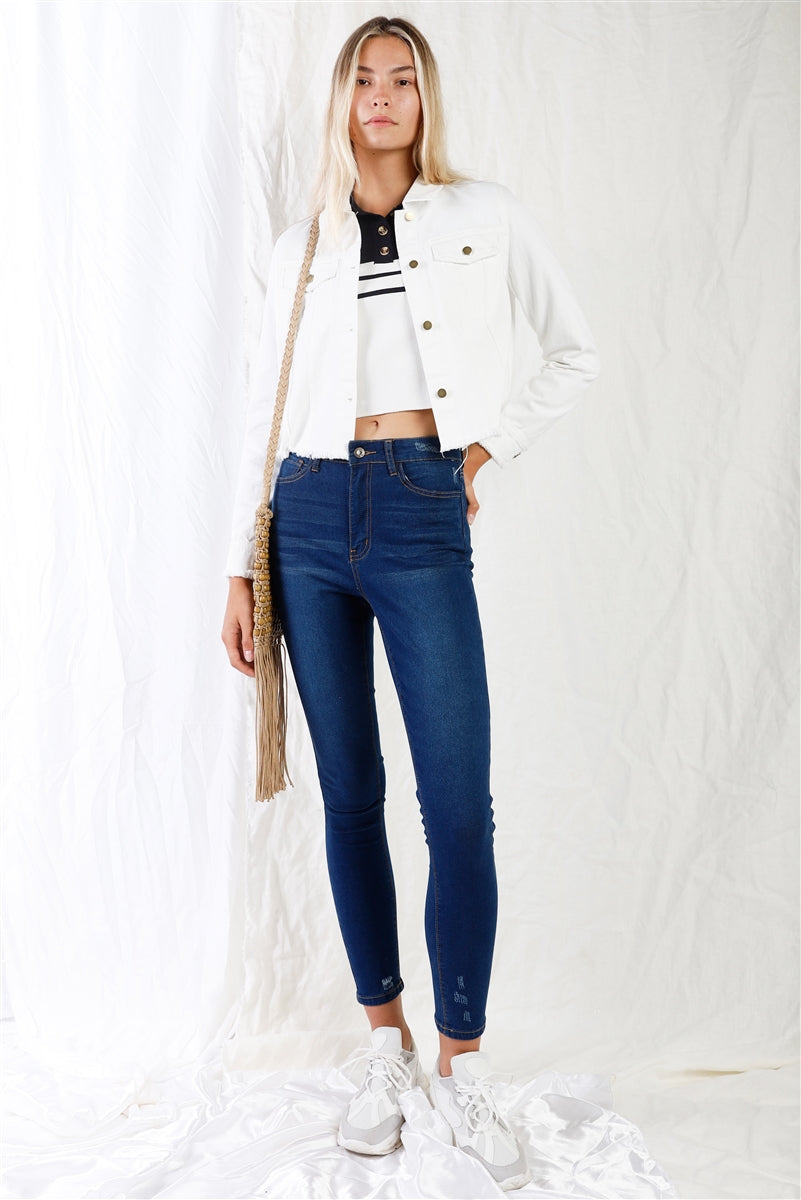 Dark Blue High-waisted With Rips Skinny Denim Jeans Image 2