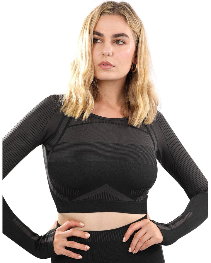 Decata Seamless Sports Top - Black and Brown Image 1