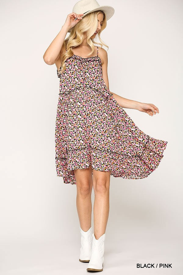 Ditsy Floral Print Sleeveless Dress With Lace Trim Image 2