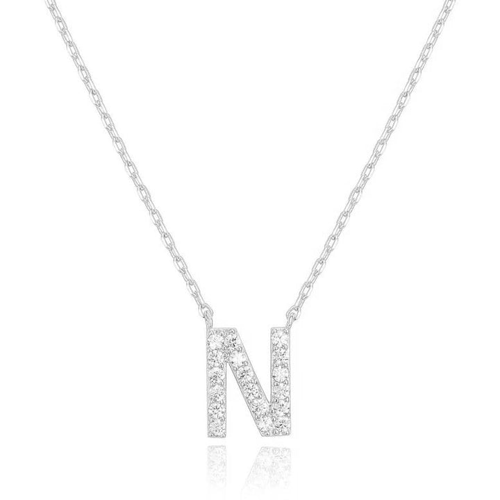 14k White Gold Created White Sapphire Initial N Letter Pendant Necklace Plated Image 1