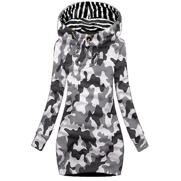 Solid Color Hoodie Dress with Drawstring - Slim Long Sleeve Pullover Image 1