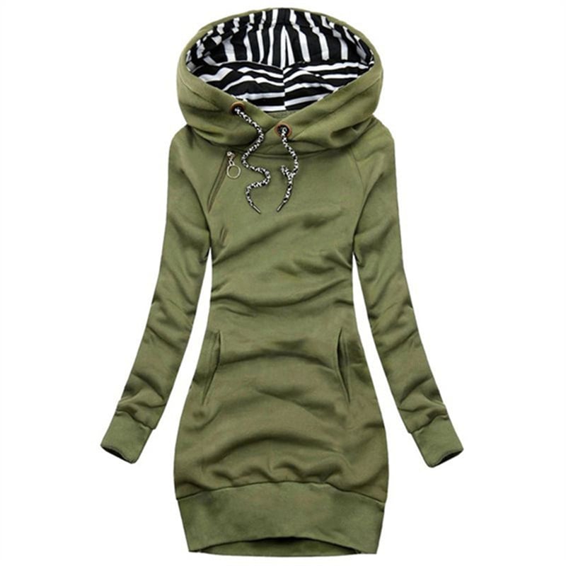 Solid Color Hoodie Dress with Drawstring - Slim Long Sleeve Pullover Image 3