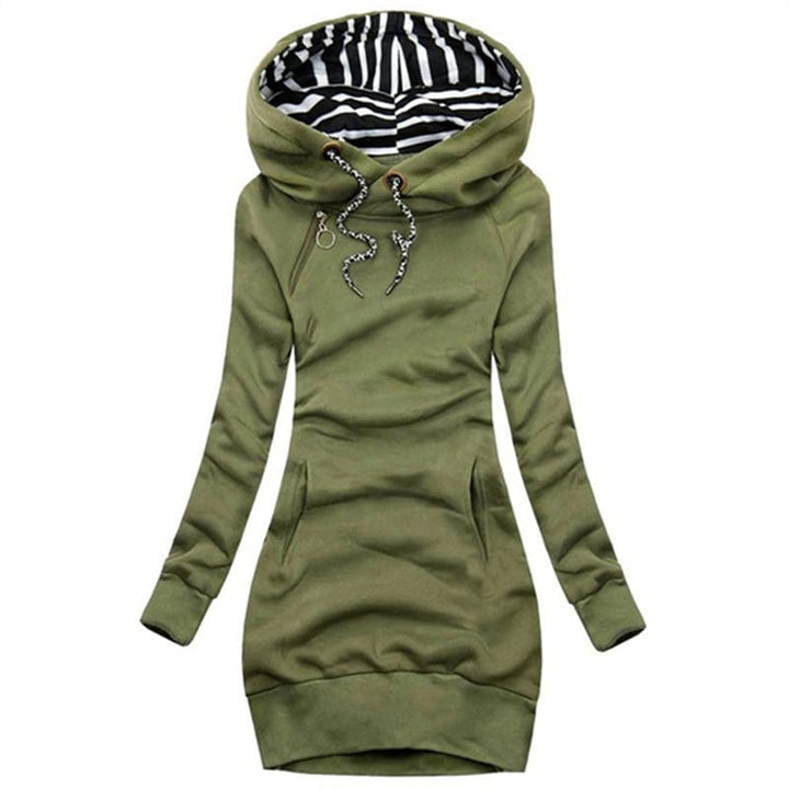 Solid Color Hoodie Dress with Drawstring - Slim Long Sleeve Pullover Image 3