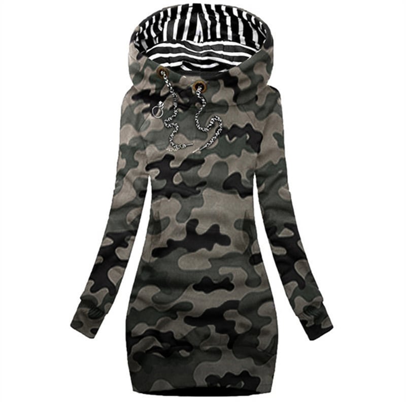 Solid Color Hoodie Dress with Drawstring - Slim Long Sleeve Pullover Image 1