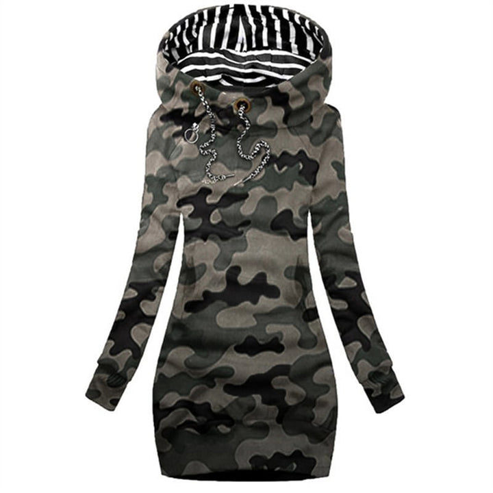 Solid Color Hoodie Dress with Drawstring - Slim Long Sleeve Pullover Image 1