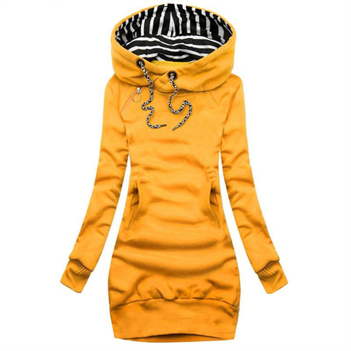 Solid Color Hoodie Dress with Drawstring - Slim Long Sleeve Pullover Image 6