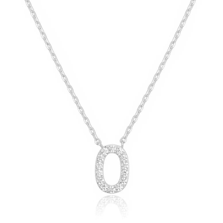 14k White Gold Created White Sapphire Initial O Letter Pendant Necklace Plated Image 1