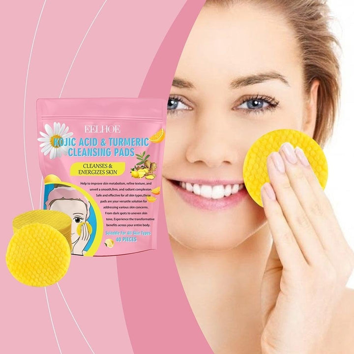 40/50pcs Turmeric Kojic Acid Cleansing Pads Exfoliating Pads Facial Sponges For Cleansing Exfoliating Daily Cleansing Image 2