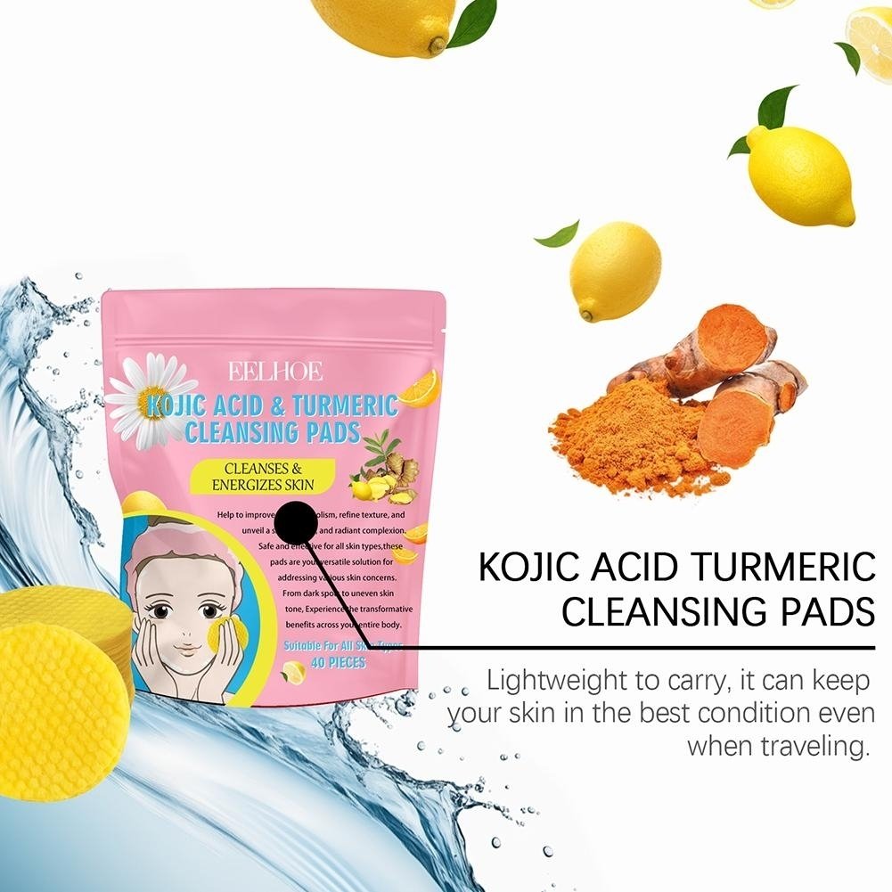 40/50pcs Turmeric Kojic Acid Cleansing Pads Exfoliating Pads Facial Sponges For Cleansing Exfoliating Daily Cleansing Image 3