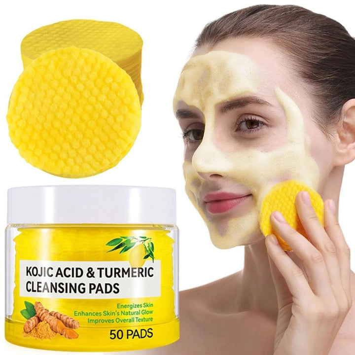 40/50pcs Turmeric Kojic Acid Cleansing Pads Exfoliating Pads Facial Sponges For Cleansing Exfoliating Daily Cleansing Image 4