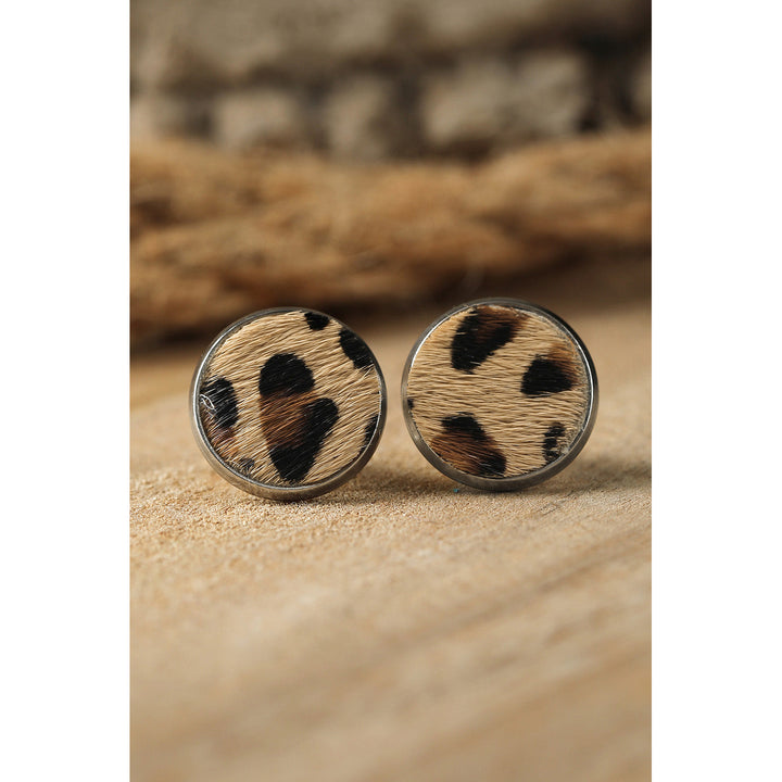 Brown Leopard Studded Earrings Image 1