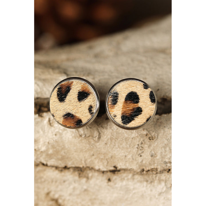 Brown Leopard Studded Earrings Image 2