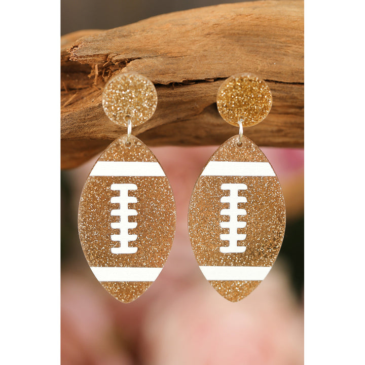 Brown Glittering Football Pendant Earrings Image 4