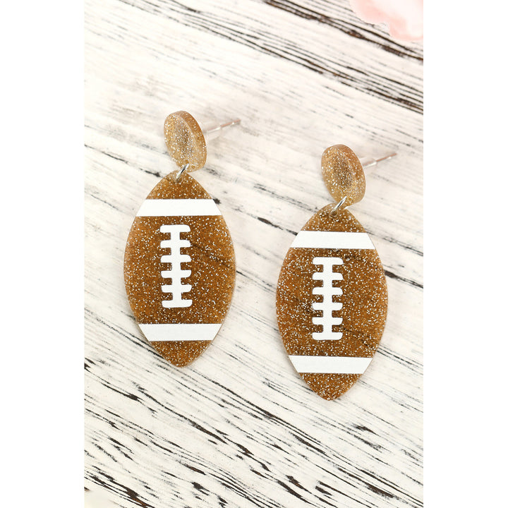 Brown Glittering Football Pendant Earrings Image 6