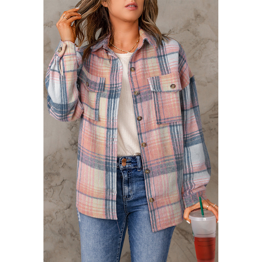 Addison Plaid Flap Pockets Shacket Image 1