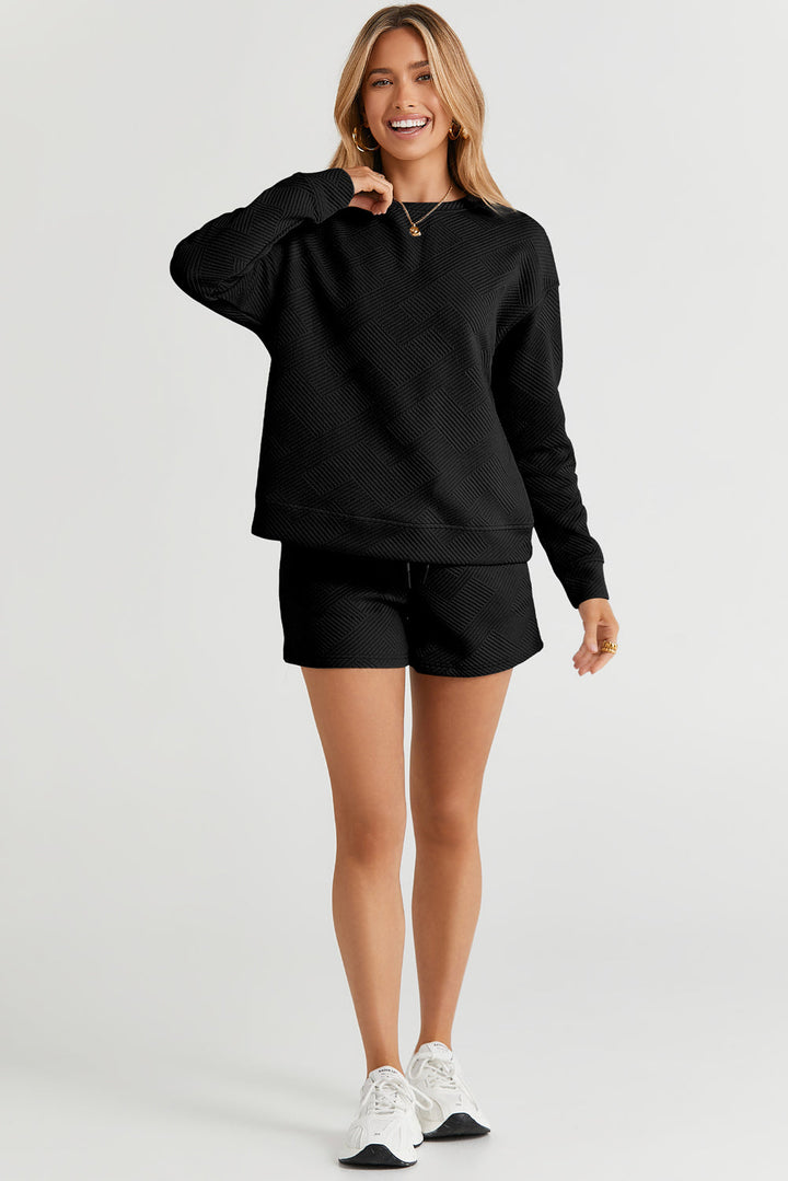 Adalyn Textured Long Sleeve Top and Drawstring Shorts Set Image 4