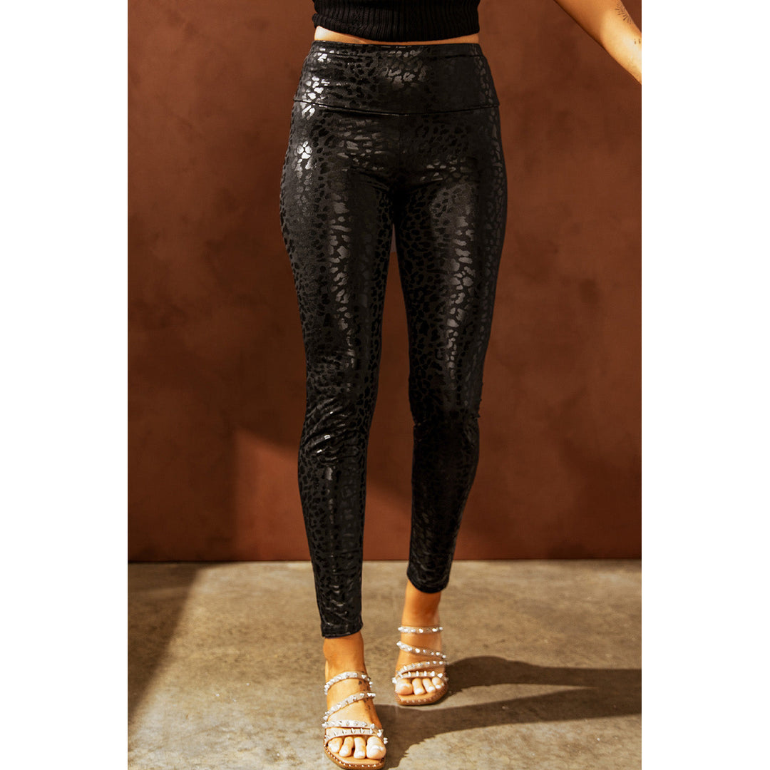 Adelaide Shiny Leopard Textured Leggings Image 1