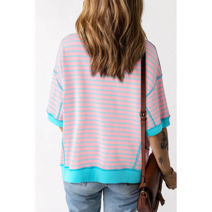 Adley Stripe Oversized Exposed Seam High Low Top Image 2