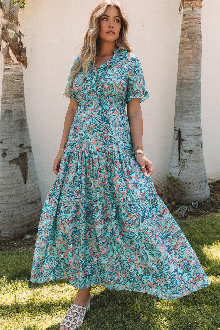 Aila Boho Holiday Ruffle Tiered Maxi Dress Image 3