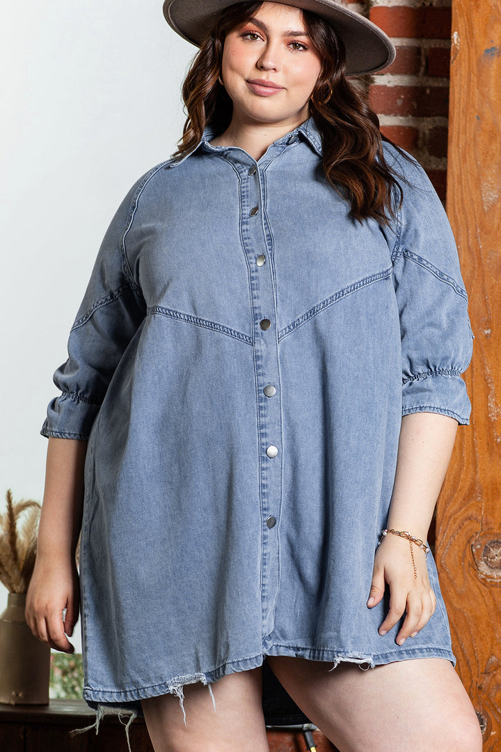 Adley Ruffled 3/4 Sleeve Buttoned Front Plus Size Denim Dress Image 4