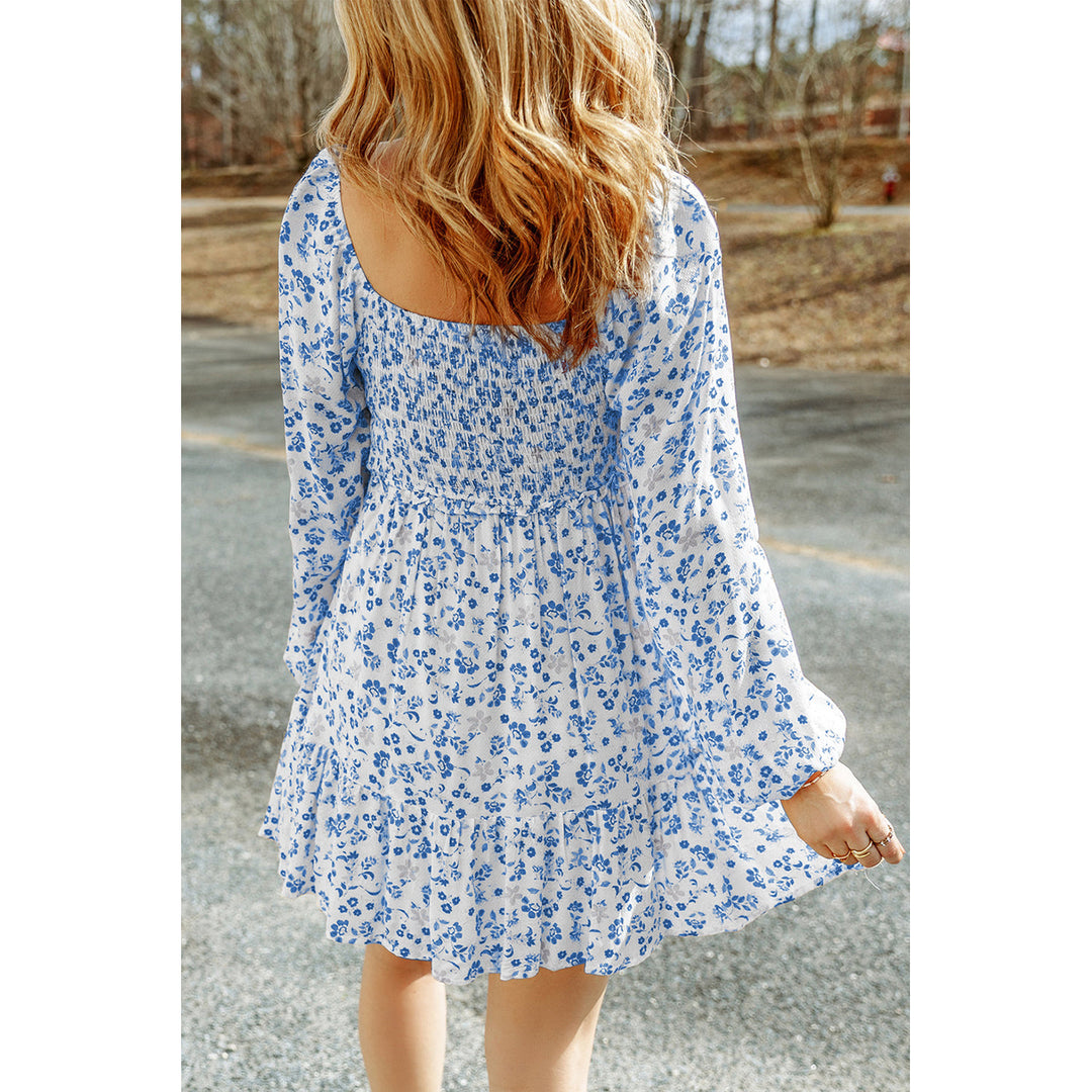 Alanna Boho Floral Smocked Puff Sleeve Mini Dress Image 2